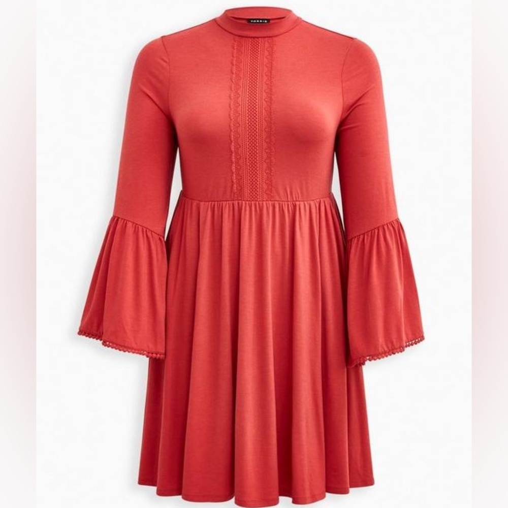 Torrid Retro 60s 70s Style Mini Jersey Mock Neck Skater Dress, Cranberry, Sz 1x